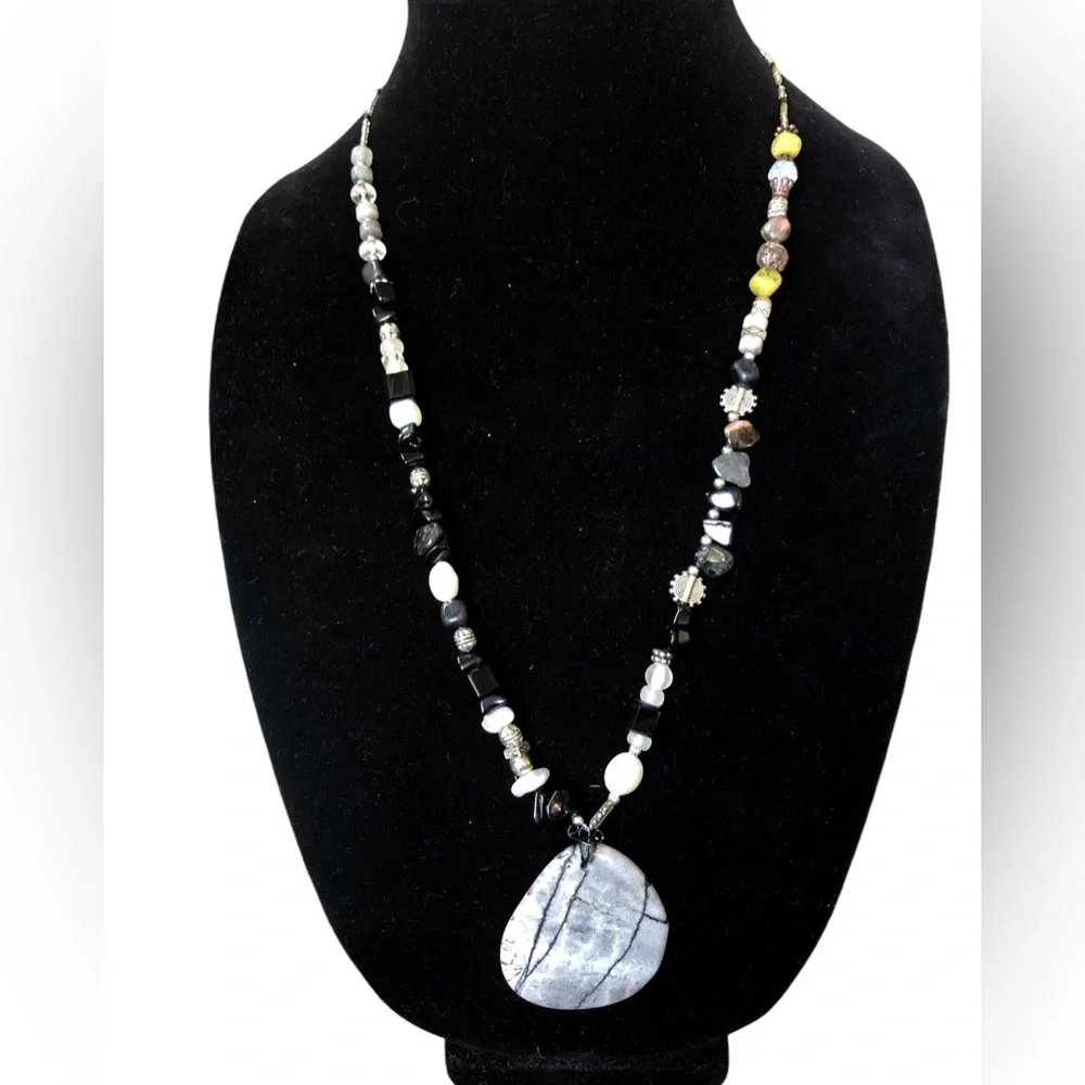 Hand Crafted Mulit-Stone Necklace With a Teardrop Shaped Picasso Stone Pendant